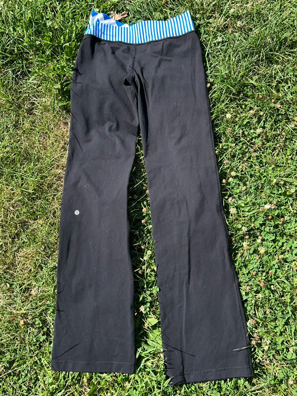 Vintage Lululemon Groove Yoga Pants Black Blue Stripe Waist Size 8